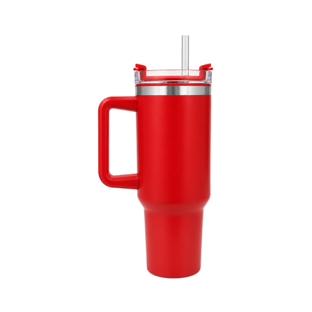 Taza, Acero Inoxidable, rojo mate, 40 oz, Bold doble pared con pajilla