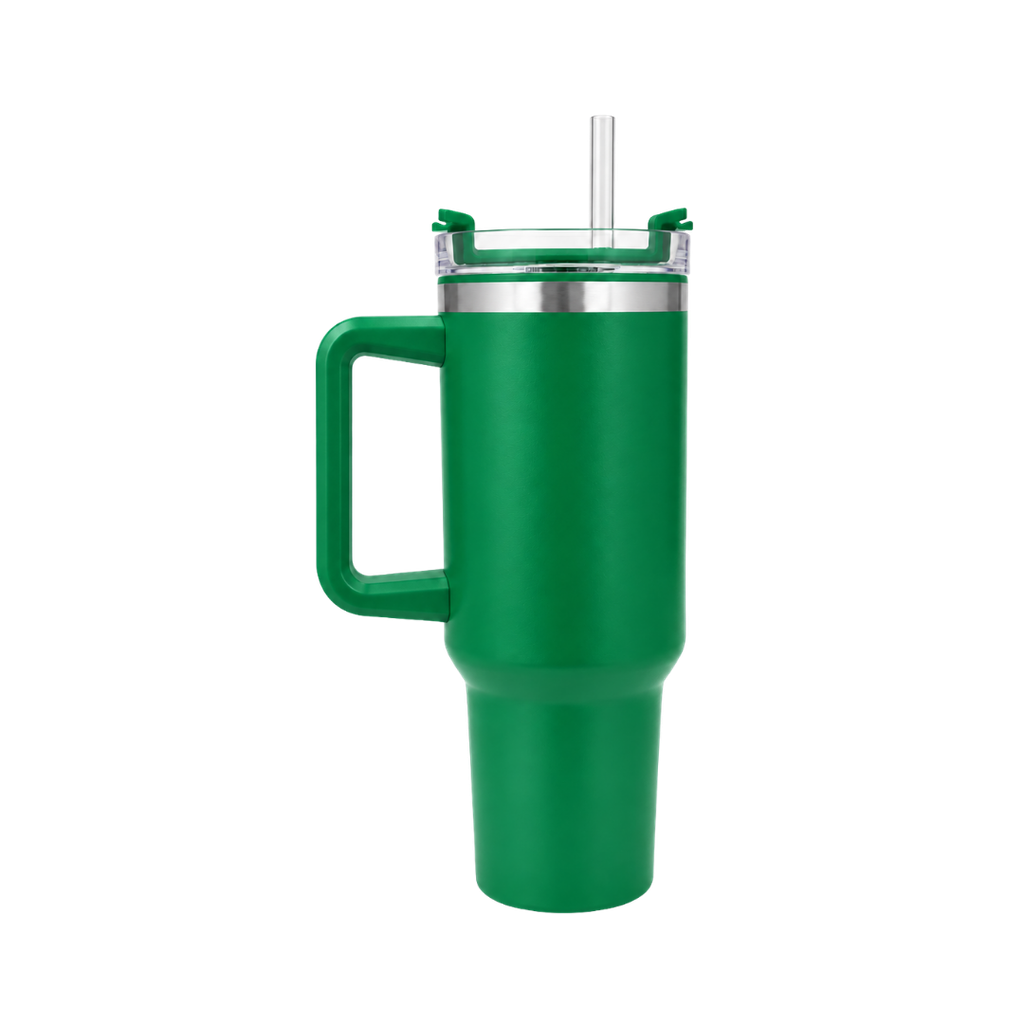 Taza, Acero Inoxidable, verde mate, 40 oz, Bold doble pared con pajilla