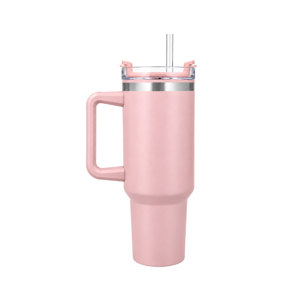Taza, Acero Inoxidable, rosado mate, 40 Oz Bold doble pared interior plástica, tapa y pajilla