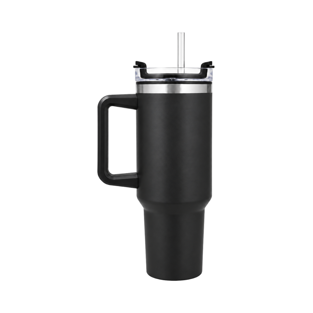 taza, acero inoxidable, negro mate, 40 oz,  Bold doble pared interior plástica, tapa y pajilla