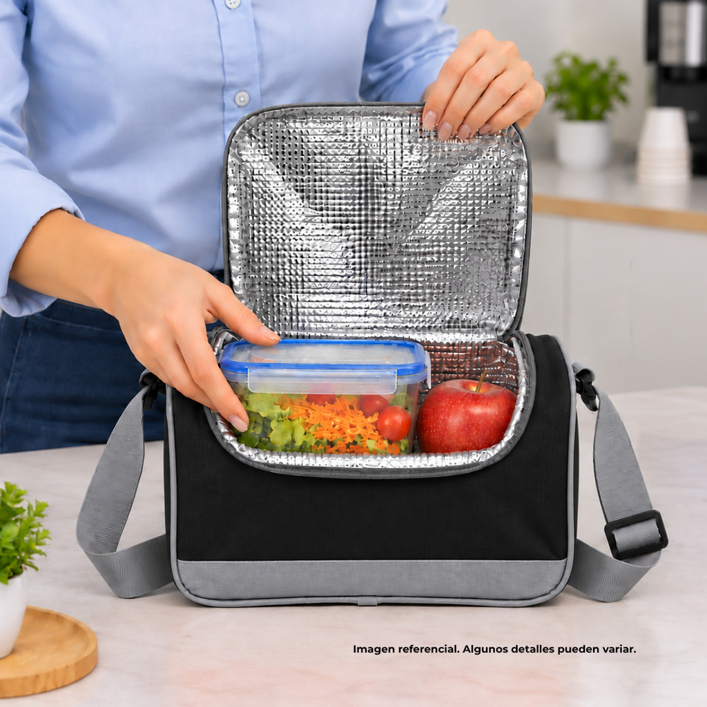 LONCHERA, OXFORD, NEGRO, 29*15*20 cm, CLEAR ALUMINIZADA