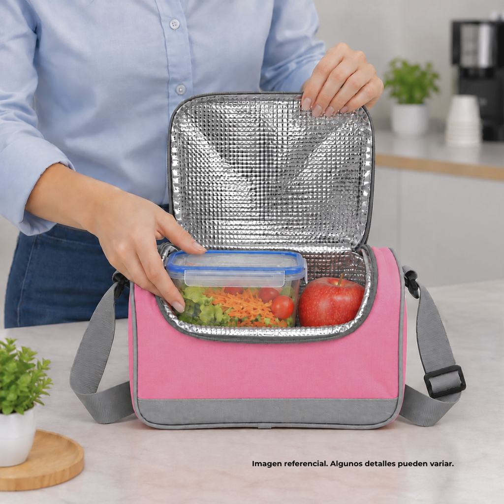 LONCHERA, OXFORD, ROSADO, 29*15*20 cm, CLEAR ALUMINIZADA