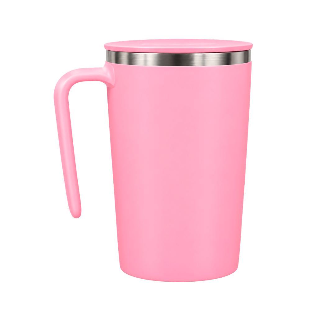 TAZA, ACERO INOXIDABLE, ROSADO, 12.5x9x13. 5cm cm, 400 ML DOBLE PARED CON AGITADOR MAGNÉTICO
