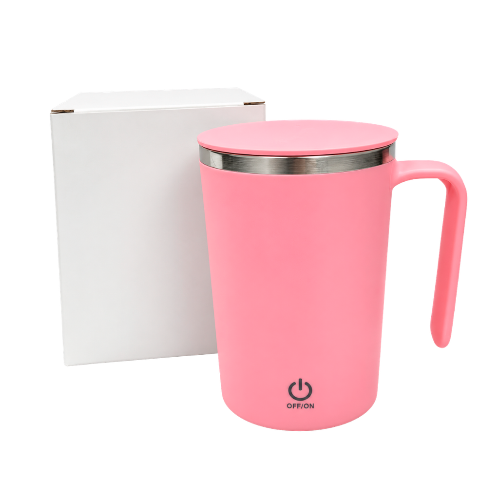 TAZA, ACERO INOXIDABLE, ROSADO, 12.5x9x13. 5cm cm, 400 ML DOBLE PARED CON AGITADOR MAGNÉTICO