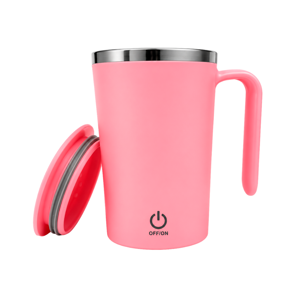 TAZA, ACERO INOXIDABLE, ROSADO, 12.5x9x13. 5cm cm, 400 ML DOBLE PARED CON AGITADOR MAGNÉTICO
