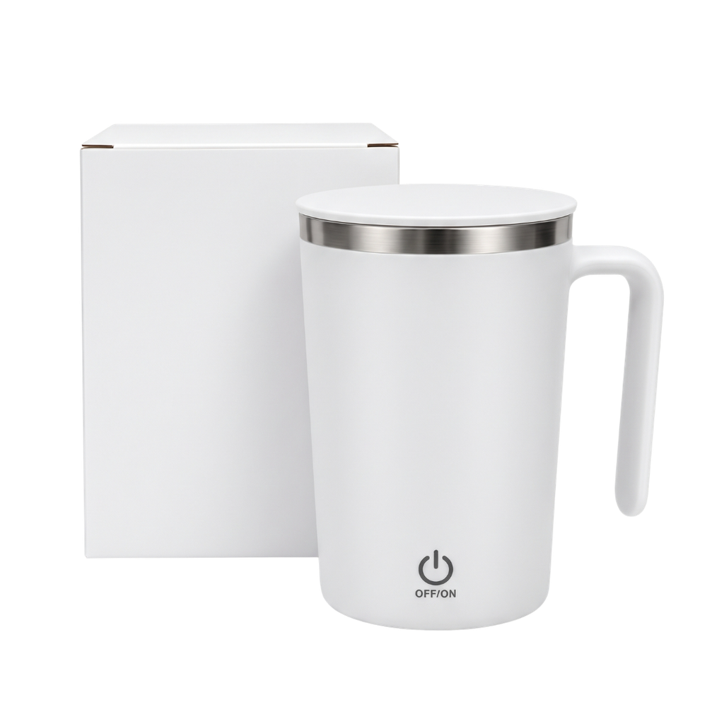 Taza Acero Inoxidable blanco 13*9 cm doble pared con agitador magnetico