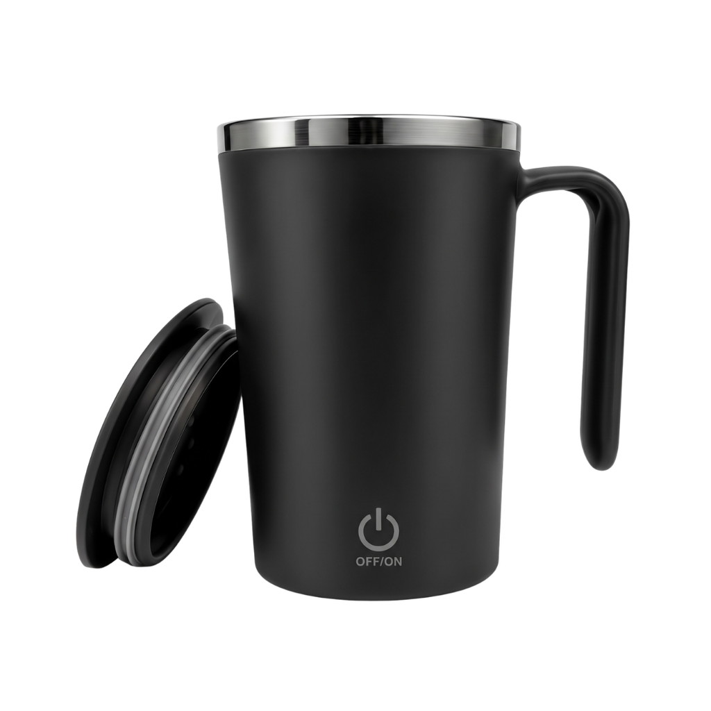 TAZA, ACERO INOXIDABLE, NEGRO, 12.5x9x13. 5cm cm, 400 ML DOBLE PARED CON AGITADOR MAGNÉTICO