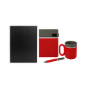 SET EJECUTIVO, CERÁMICA, ROJO, 480 ml, Double de taza en set con agenda PU A5 y lapiceros de metal de cenefa gris en caja negra de regalo