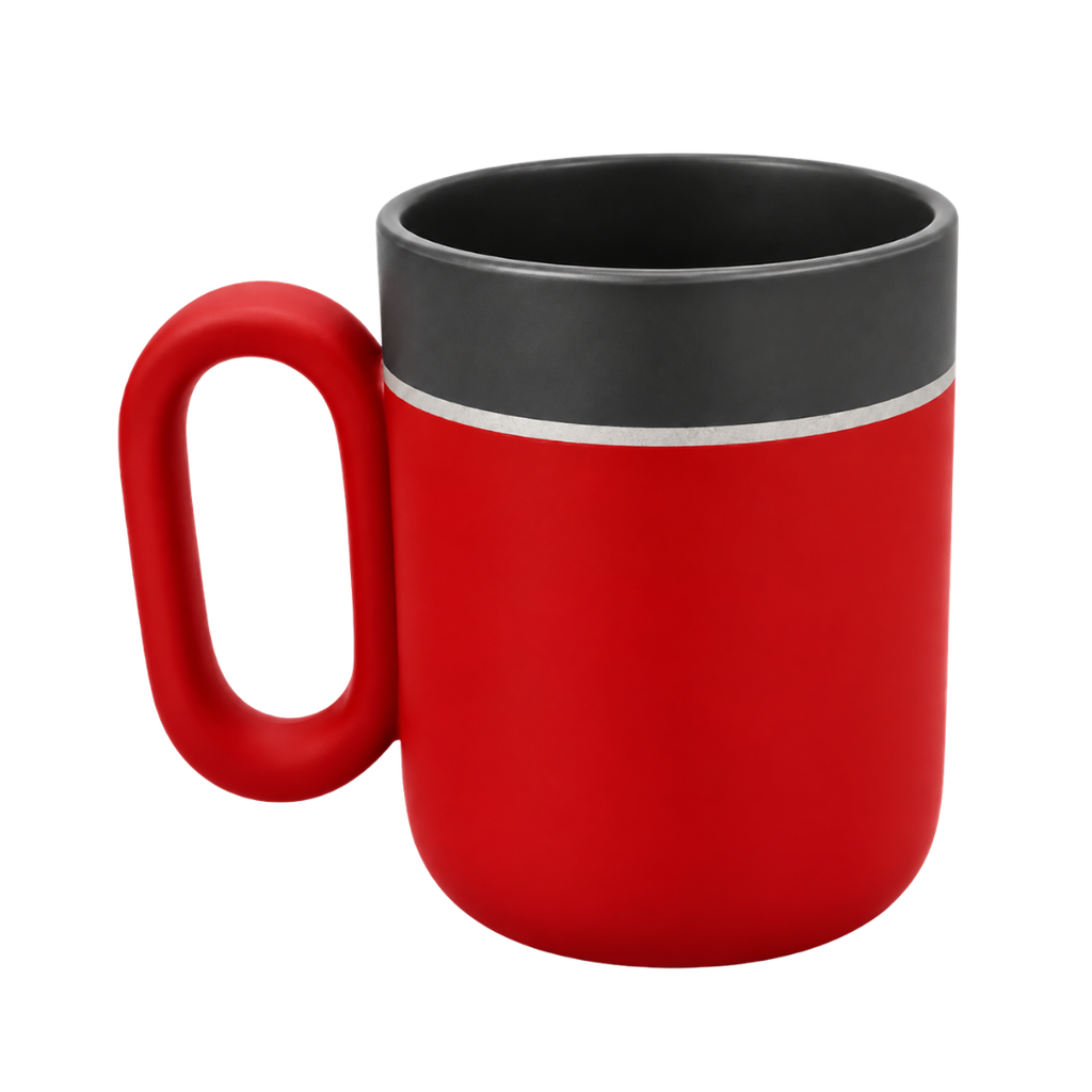 SET EJECUTIVO, CERÁMICA, ROJO, 480 ml, Double de taza en set con agenda PU A5 y lapiceros de metal de cenefa gris en caja negra de regalo