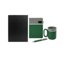 SET EJECUTIVO, CERÁMICA, VERDE, 480 ml, Double de taza en set con agenda PU A5 y lapiceros de metal de cenefa gris en caja negra de regalo