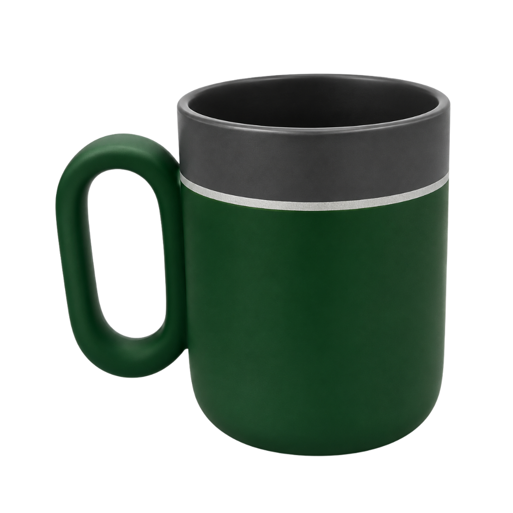 SET EJECUTIVO, CERÁMICA, VERDE, 480 ml, Double de taza en set con agenda PU A5 y lapiceros de metal de cenefa gris en caja negra de regalo
