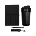 SET EJECUTIVO, ACERO INOXIDABLE, NEGRO, 380 ml, termo doble pared en set con libreta PU A5 y lapicero de metal en caja negra de regalo