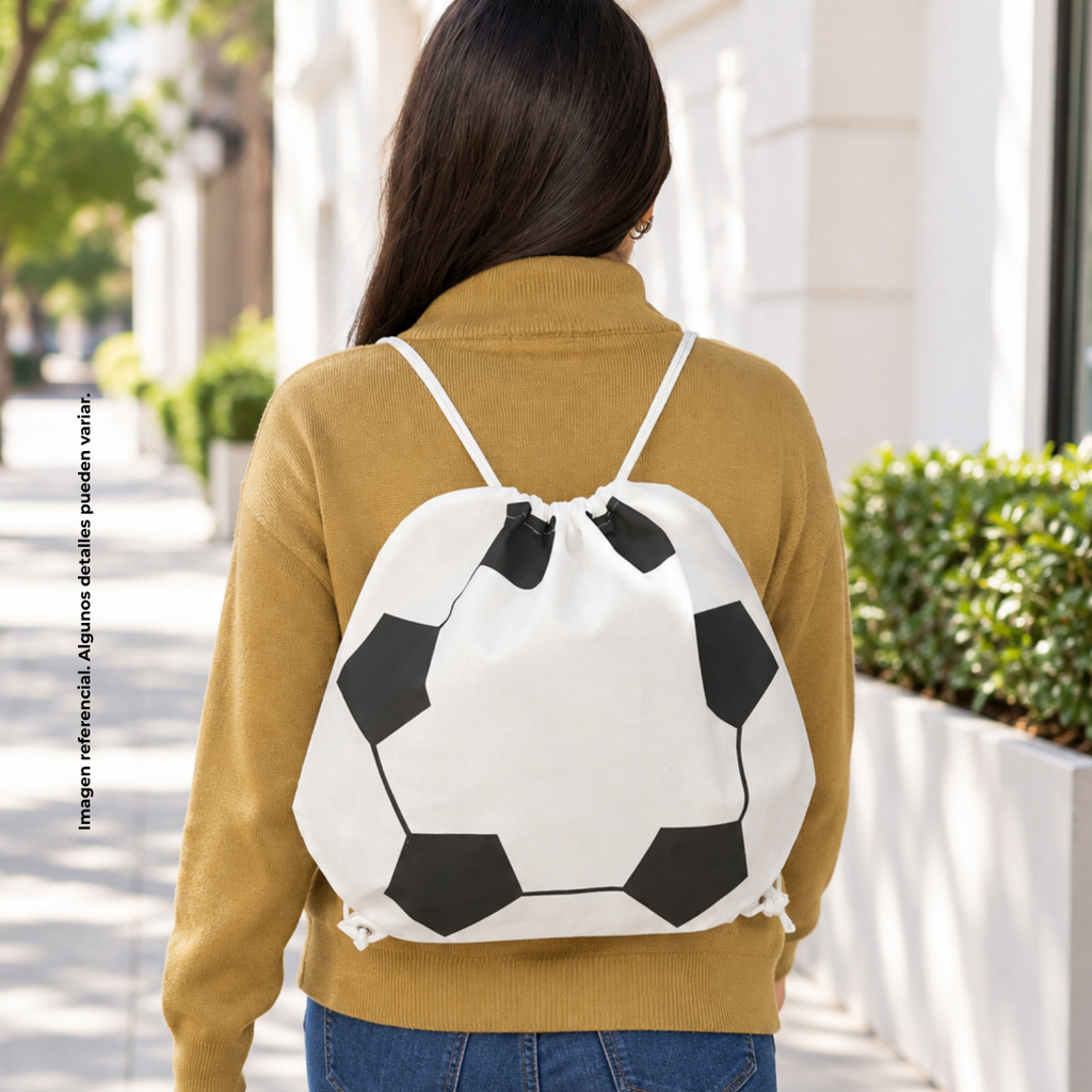 mochila, tela ecológica, blanco, 43*36 centimetros, diseño pelota