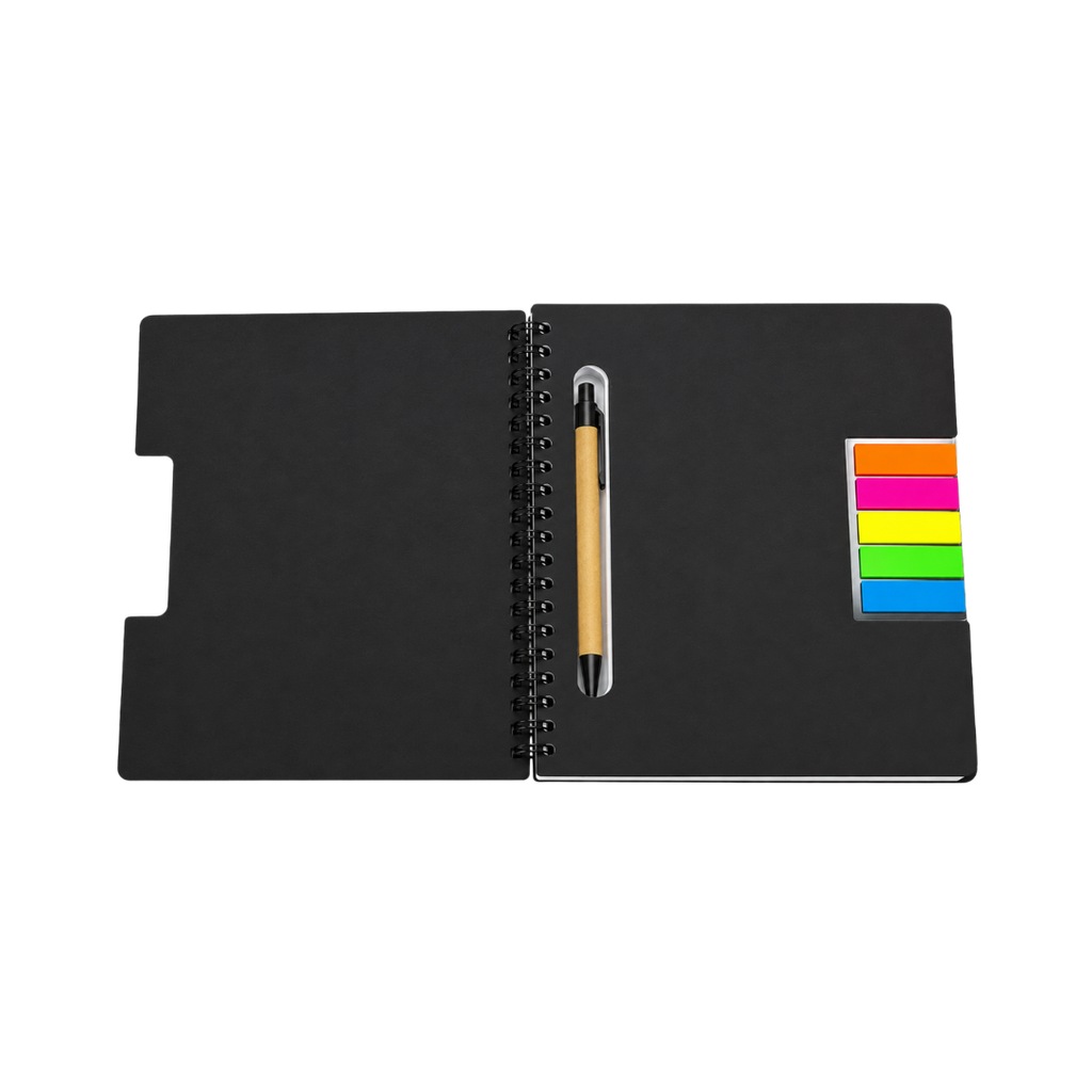 Libretas, papel, negro 17.5*22 Cm 70 hojas con notas adhesivas lapicero ecológico