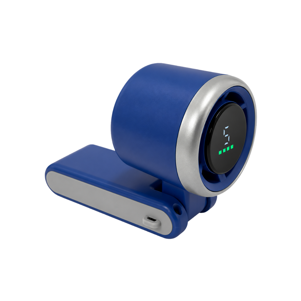 VENTILADOR, PLÁSTICO, AZUL OSCURO, 5.2 *5.9 *17.2 cm, RIBAND CON CINTA Y CABEZA MÓVIL