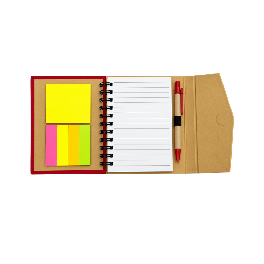 libretas, ecologica de carton, rojo, 16*12.5 centimetros, con tapa con iman 70 paginas