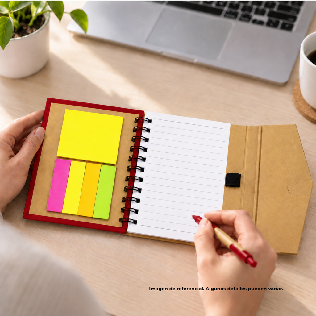 libretas, ecologica de carton, rojo, 16*12.5 centimetros, con tapa con iman 70 paginas