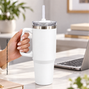Taza Acero Inoxidable Blanco 30  Oz Doble Pared Con Pajilla
