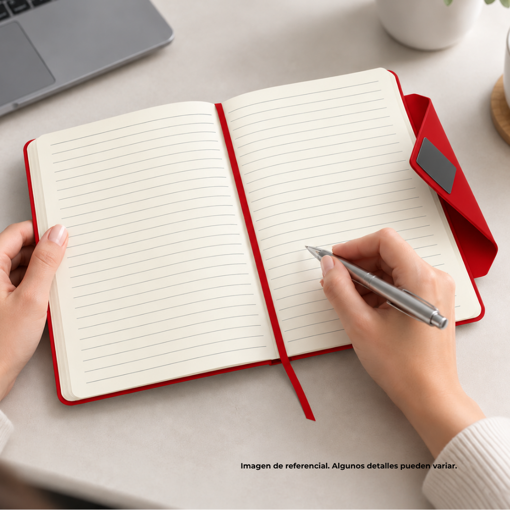 LIBRETA, PU, ROJO, 14,8 x 21 cm, Dosier 80 hojas de 70 g. a líneas