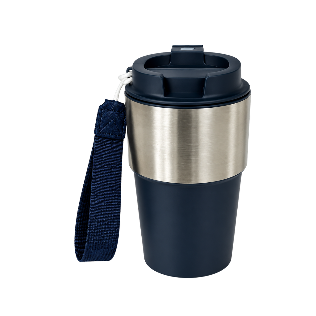 VASO, ACERO INOXIDABLE, AZUL OSCURO, 400 ml, Kofi doble pared con tapa de conveniencia
