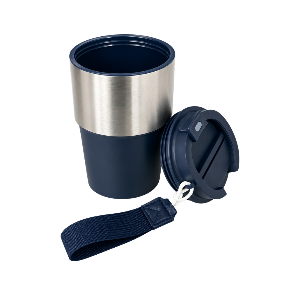 VASO, ACERO INOXIDABLE, AZUL OSCURO, 400 ml, Kofi doble pared con tapa de conveniencia
