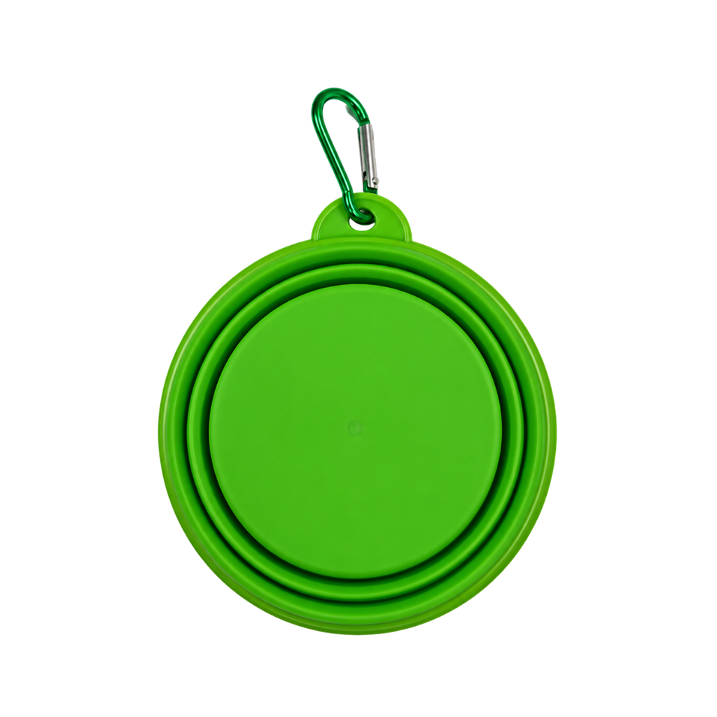Tazon Silicón verde 350 ml expandible con arnés para mascota