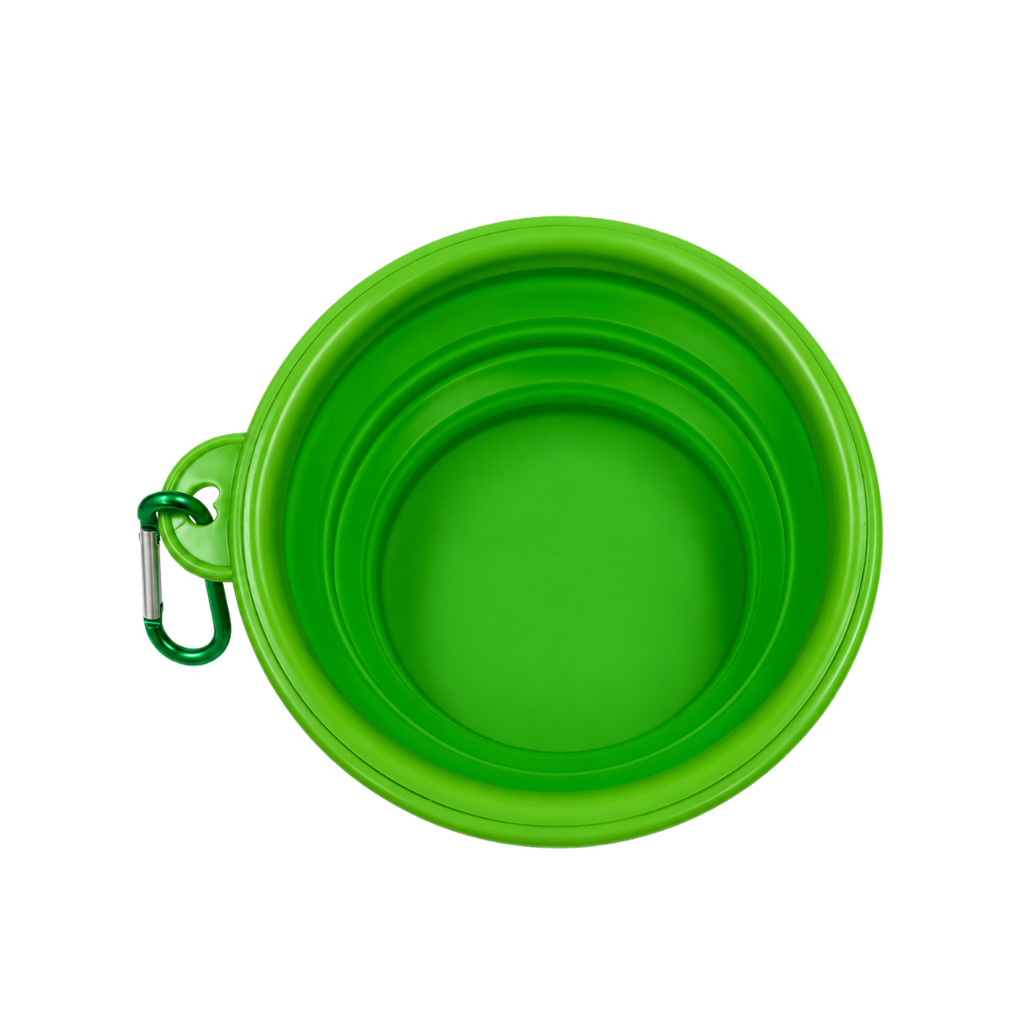 Tazon Silicón verde 350 ml expandible con arnés para mascota
