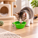 Tazon Silicón verde 350 ml expandible con arnés para mascota