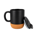 tazas, cerámica, negro, 8.5*9*10 centimetros, con tapa plastica y base de corcho 12 oz