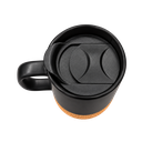 tazas, cerámica, negro, 8.5*9*10 centimetros, con tapa plastica y base de corcho 12 oz