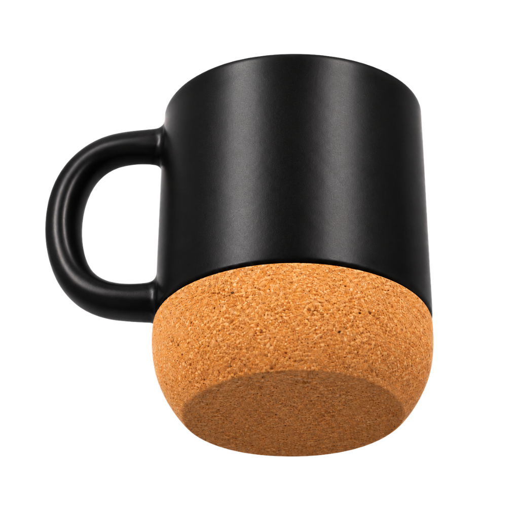 tazas, cerámica, negro, 8.5*9*10 centimetros, con tapa plastica y base de corcho 12 oz