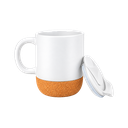 tazas, cerámica, blanco, 8.5*9*10 centimetros, con tapa plastica y base de corcho 12 oz