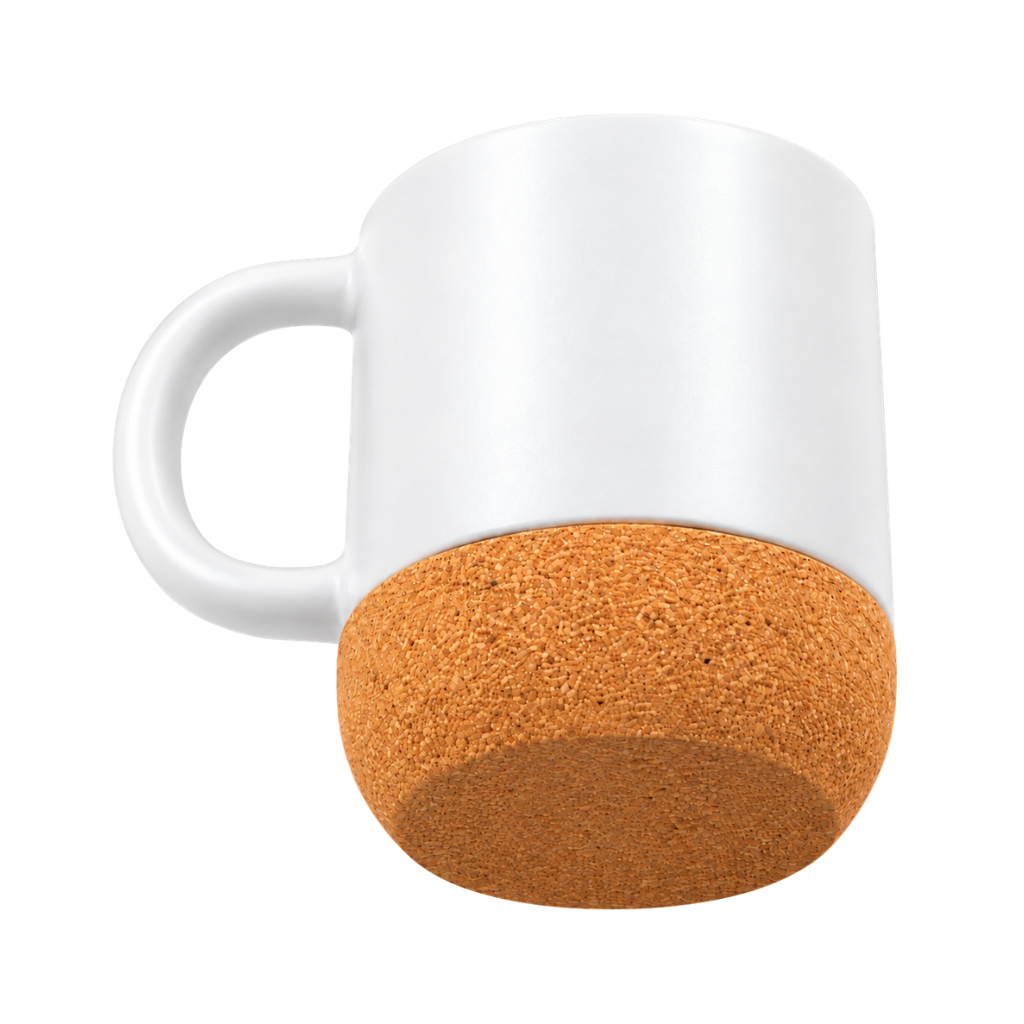 tazas, cerámica, blanco, 8.5*9*10 centimetros, con tapa plastica y base de corcho 12 oz