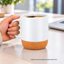 tazas, cerámica, blanco, 8.5*9*10 centimetros, con tapa plastica y base de corcho 12 oz
