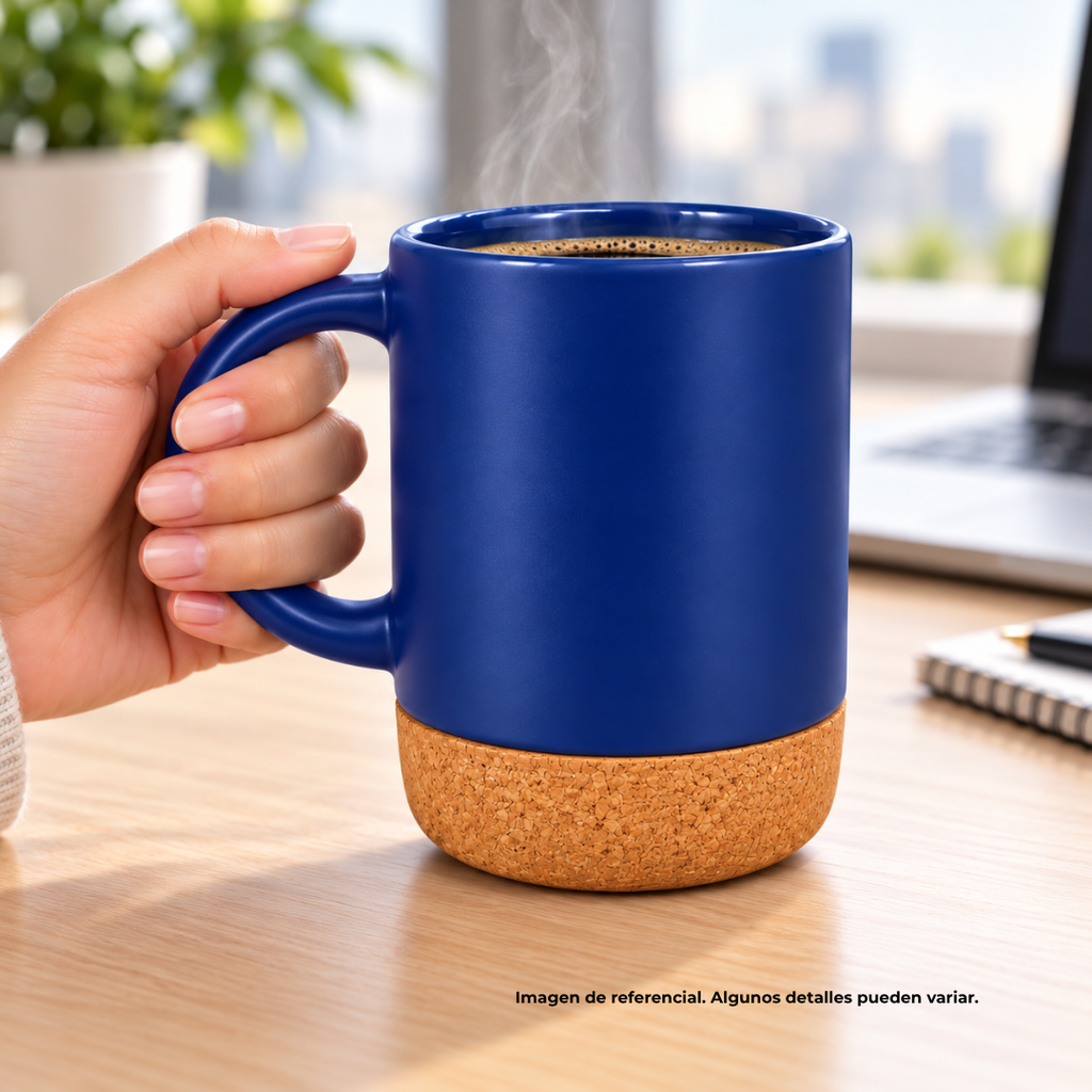 Taza, Cerámica, Azul Oscuro, 450 Ml Country , 8*11.5cm Base De Corcho Sin Tapa