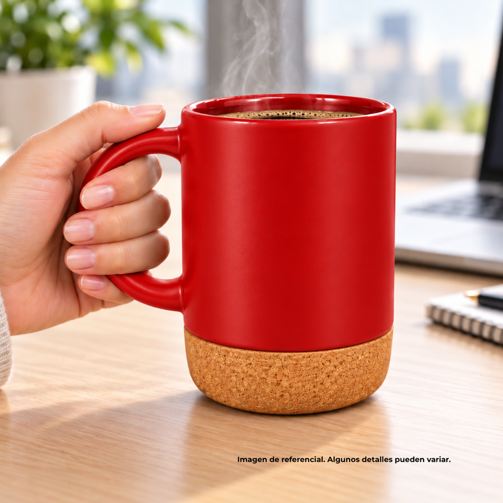 Taza, Cerámica, Rojo, 450 Ml Country , 8*11.5cm Base De Corcho Sin Tapa