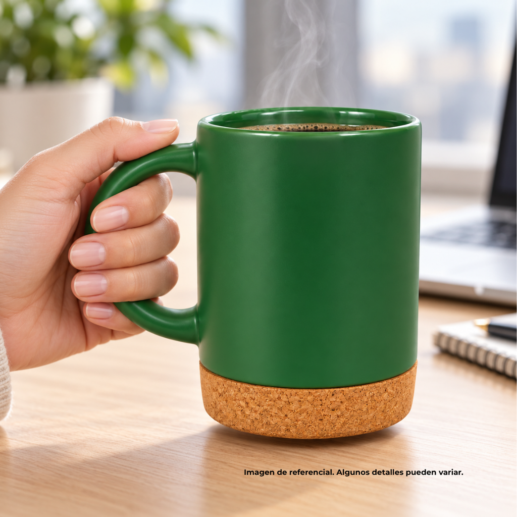 Taza, Cerámica, Verde, 450 Ml Country , 8*11.5cm Base De Corcho Sin Tapa