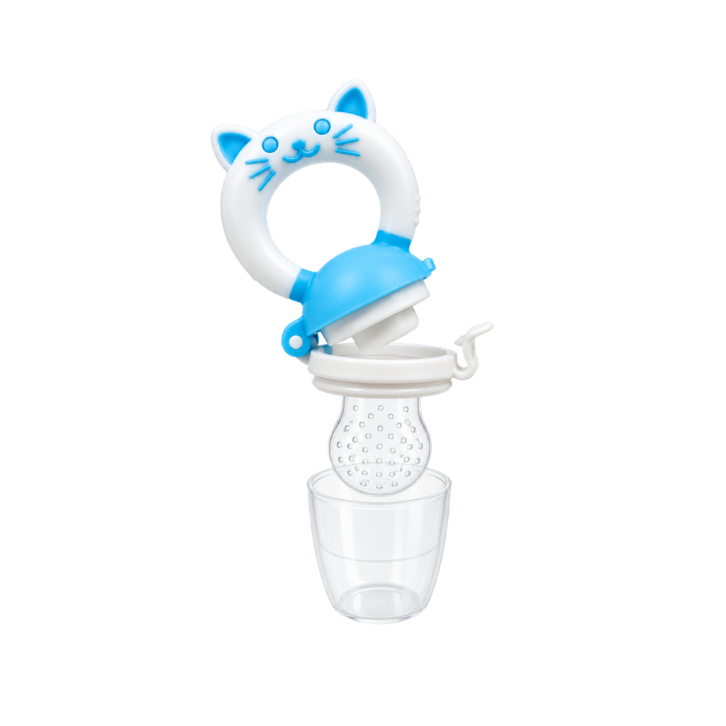 Mordelon, Silicón, Celeste, 11*5.5 Cm Para , Fruta Con Agarrador Diseño De Gato