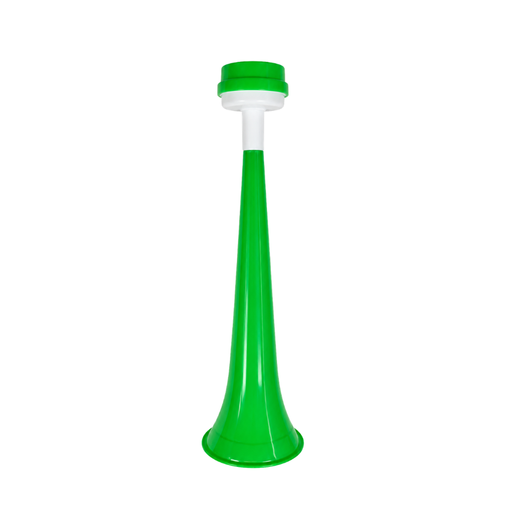 Vuvuzela plástica verde 27*8cm con boquilla lateral
