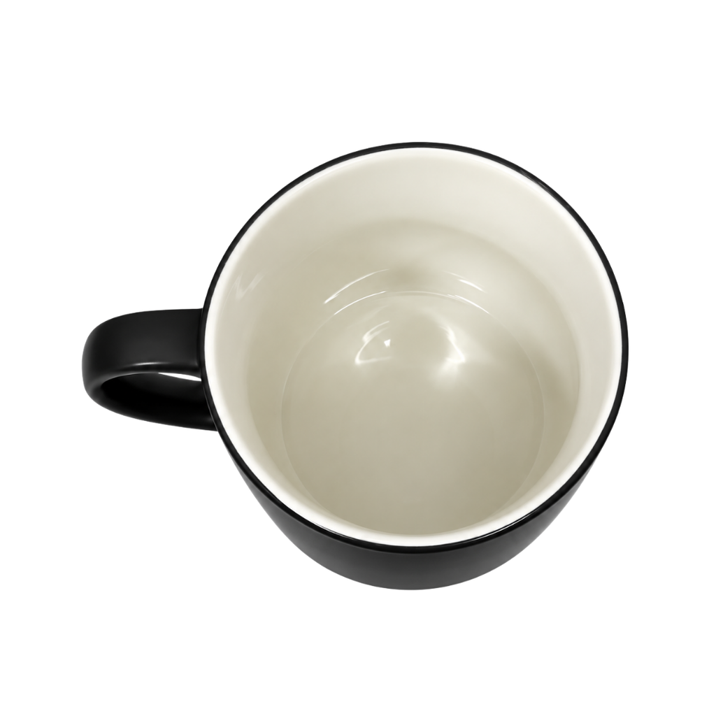 TAZA, CERÁMICA, NEGRO, 16 oz, SOFT TOUCH TROLL INTERIOR BLANCO.