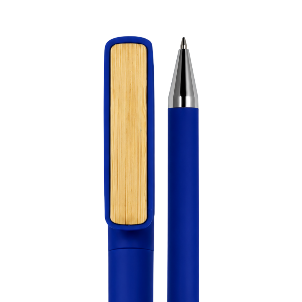 Lapicero, plástico, azul reflex, Nez clip de bambú