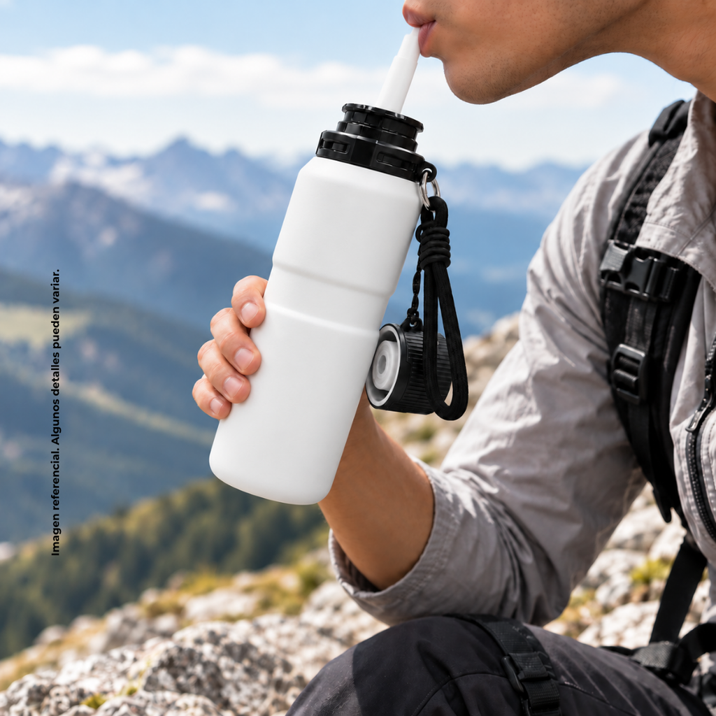 Termo Acero Inoxidable Blanco Mate 650 Ml Tour Doble Pared Con Boquilla De Seguridad