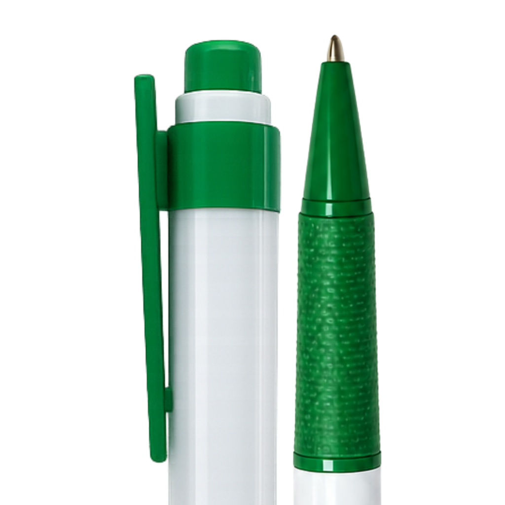 lapiceros, plástico, verde, 13.4 centimetros, brumos con goma antideslizante