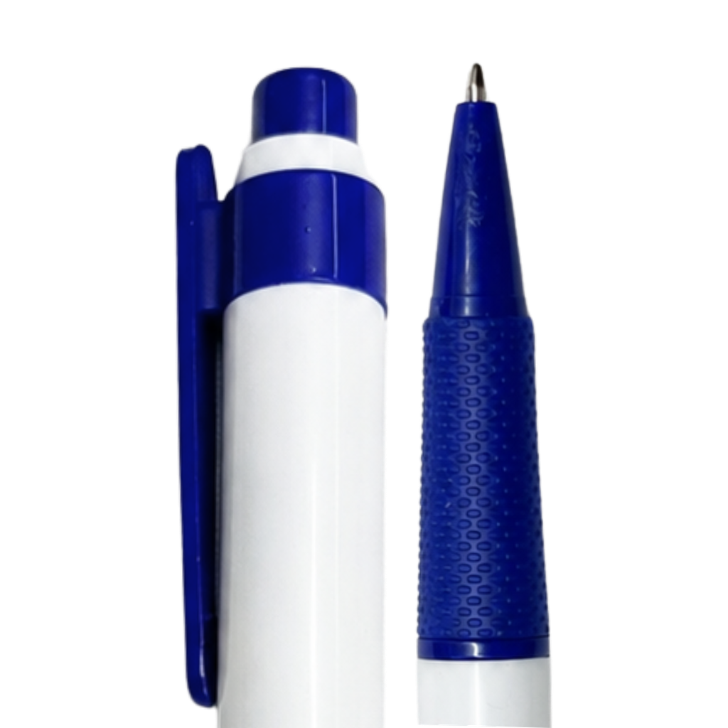 lapiceros, plástico, azul reflex, 13.4 centimetros, brumos con goma antideslizante
