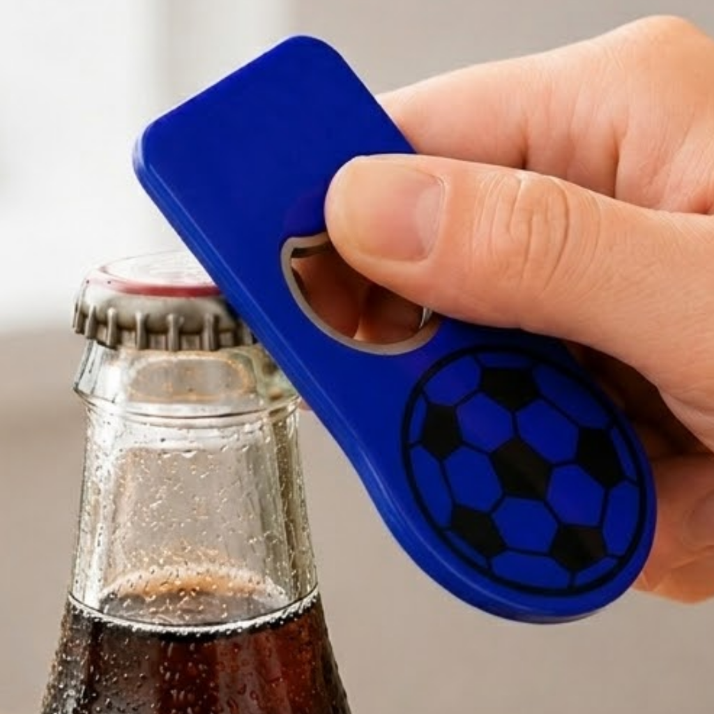 destapador, plástico, azul reflex, 5*9.8 centimetros, diseño pelota
