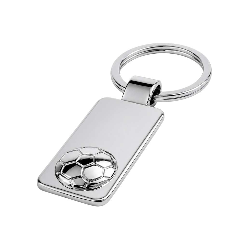 LLAVERO, ALEACION DE ZINC, PLATEADO, 12*5.5*0.7 cm, rectangular para sublimación con pelota 3D