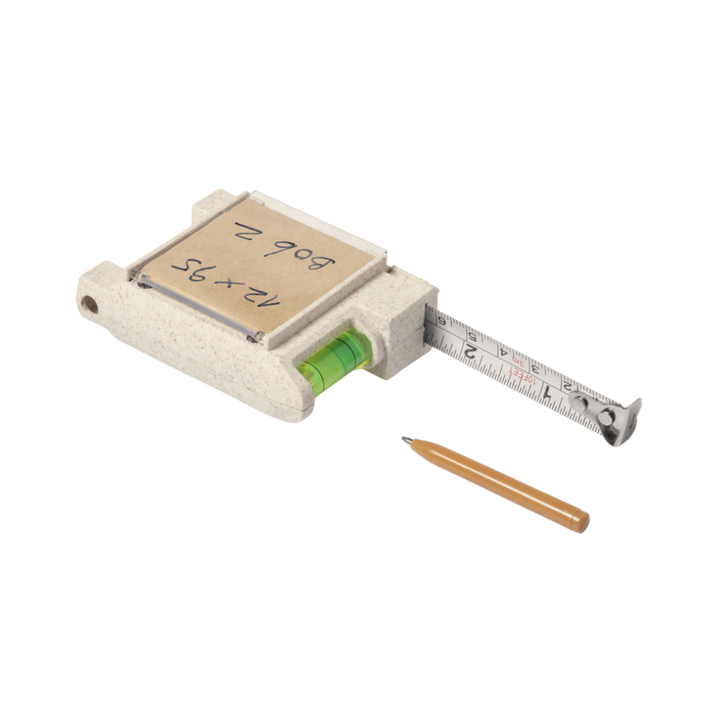 Metro, fibra de trigo, beige, 8*6*2.2 cm, con nivel, lápiz y  block de notas