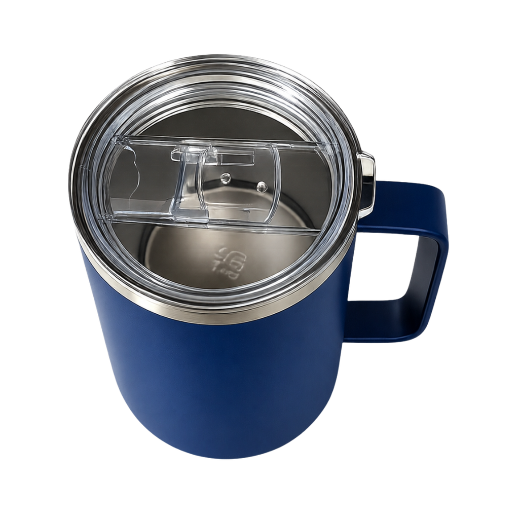 TAZA, ACERO INOXIDABLE, AZUL OSCURO, 350 ml, Thermal doble pared 8.8*10.8cm con tapa hermética