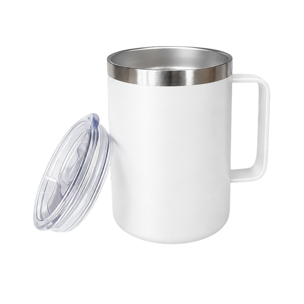 TAZA, ACERO INOXIDABLE, BLANCO, 350 ml, Thermal doble pared 8.8*10.8cm con tapa hermética