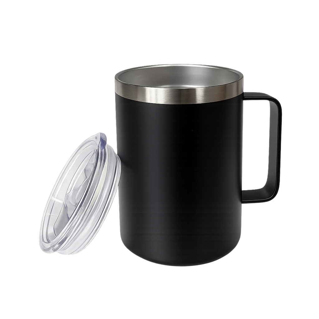 TAZA, ACERO INOXIDABLE, NEGRO, 350 ml, Thermal doble pared 8.8*10.8cm con tapa hermética